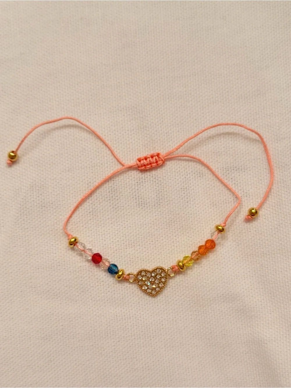 Pink Beaded Heart Bracelet Crystal Accent Heart Y2K Handmade Gifts